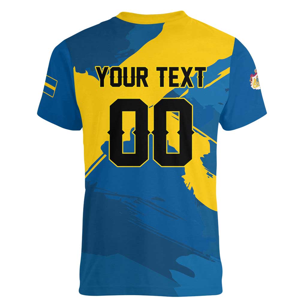 Custom Football 2026 Sweden Women V-Neck T-Shirt Sverige Blagult Tillsammans