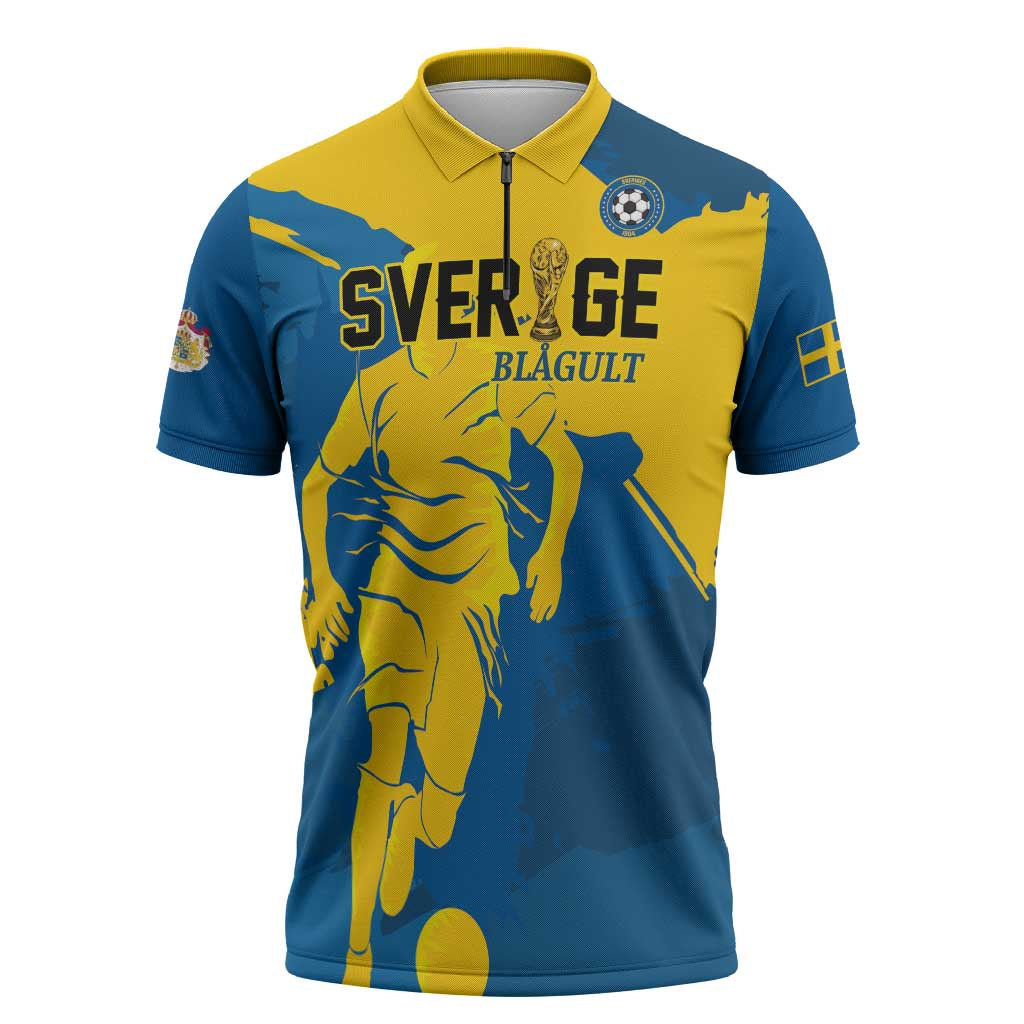 Custom Football 2026 Sweden Zipper Polo Shirt Sverige Blagult Tillsammans