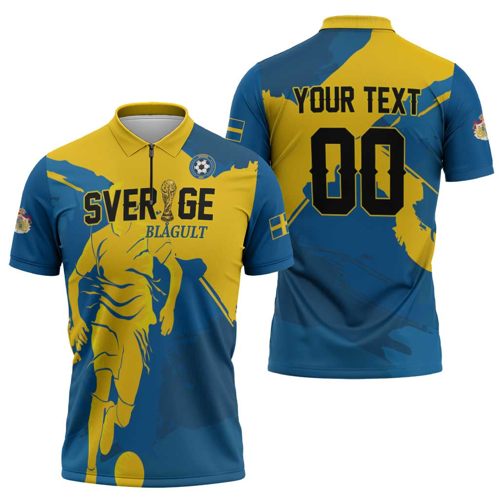 Custom Football 2026 Sweden Zipper Polo Shirt Sverige Blagult Tillsammans