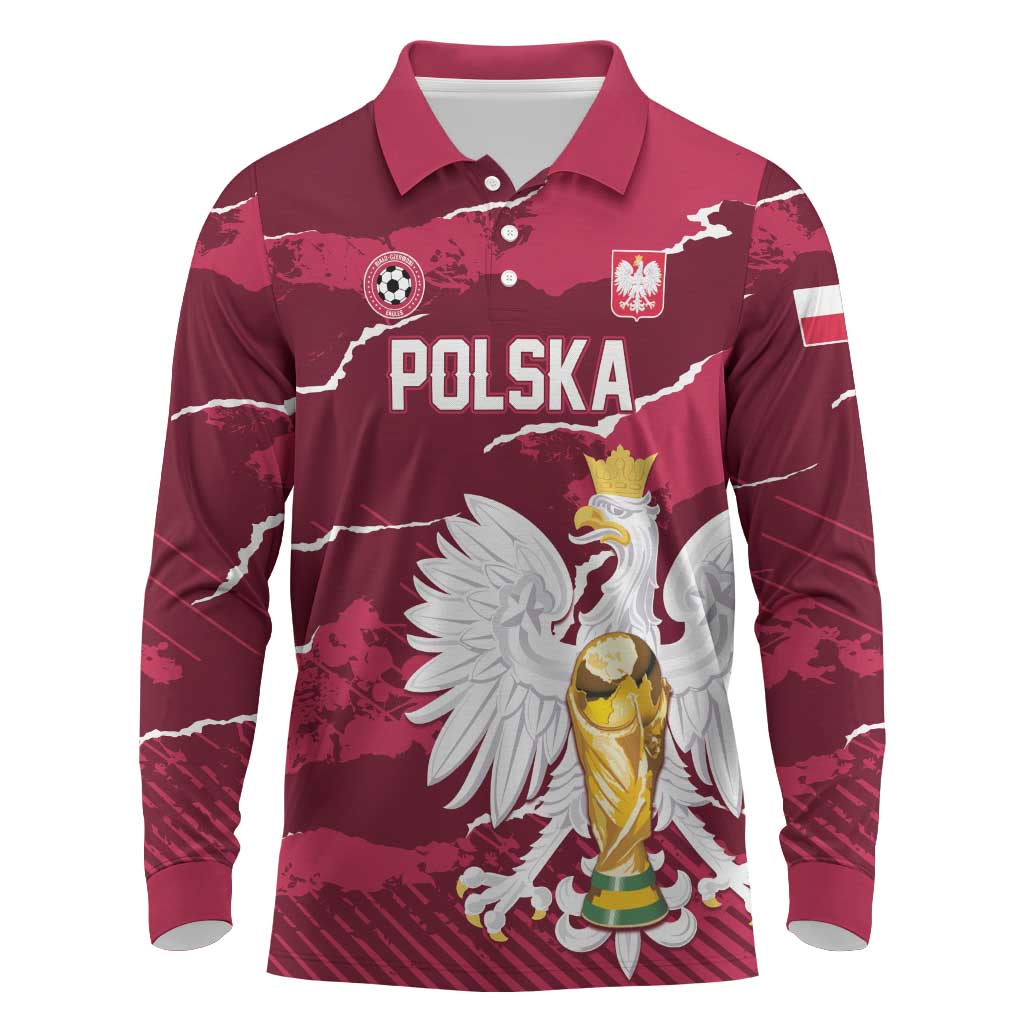 Custom Football 2026 Poland Long Sleeve Polo Shirt Go Polska Eagles