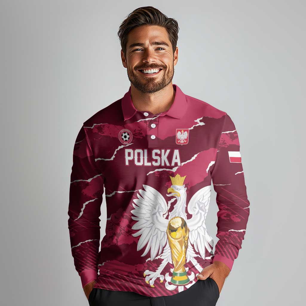Custom Football 2026 Poland Long Sleeve Polo Shirt Go Polska Eagles