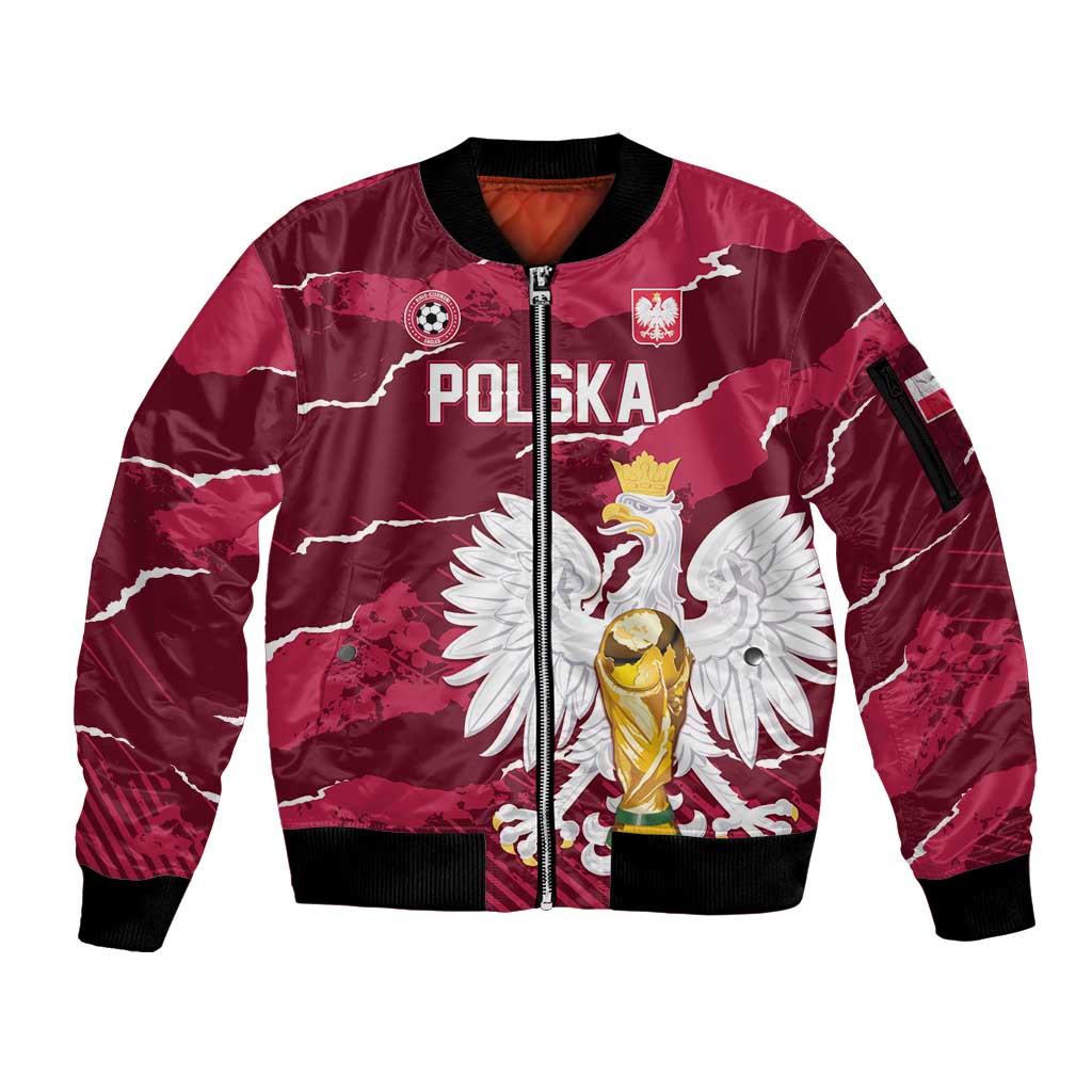 Custom Football 2026 Poland Sleeve Zip Bomber Jacket Go Polska Eagles