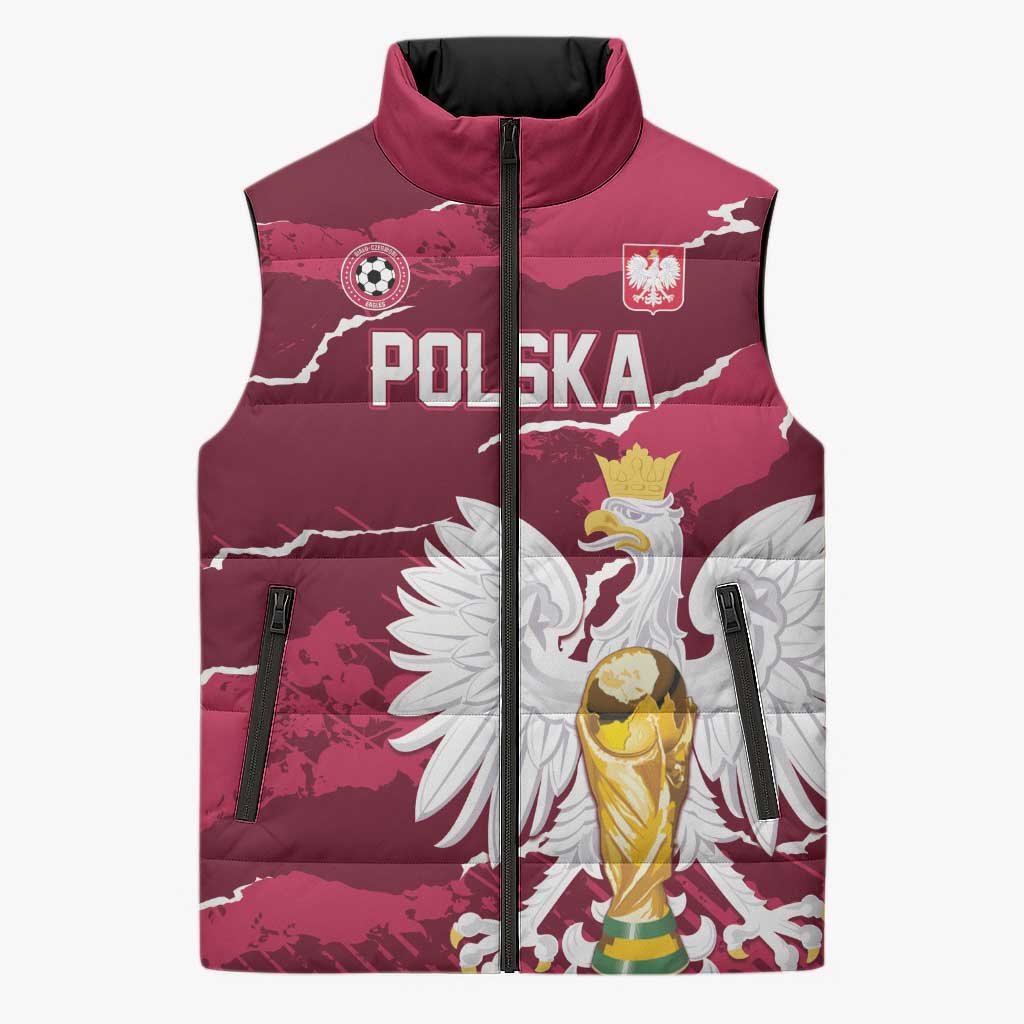 Custom Football 2026 Poland Sleeveless Puffer Jacket Go Polska Eagles