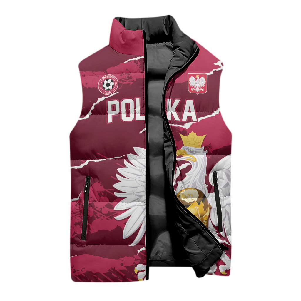 Custom Football 2026 Poland Sleeveless Puffer Jacket Go Polska Eagles