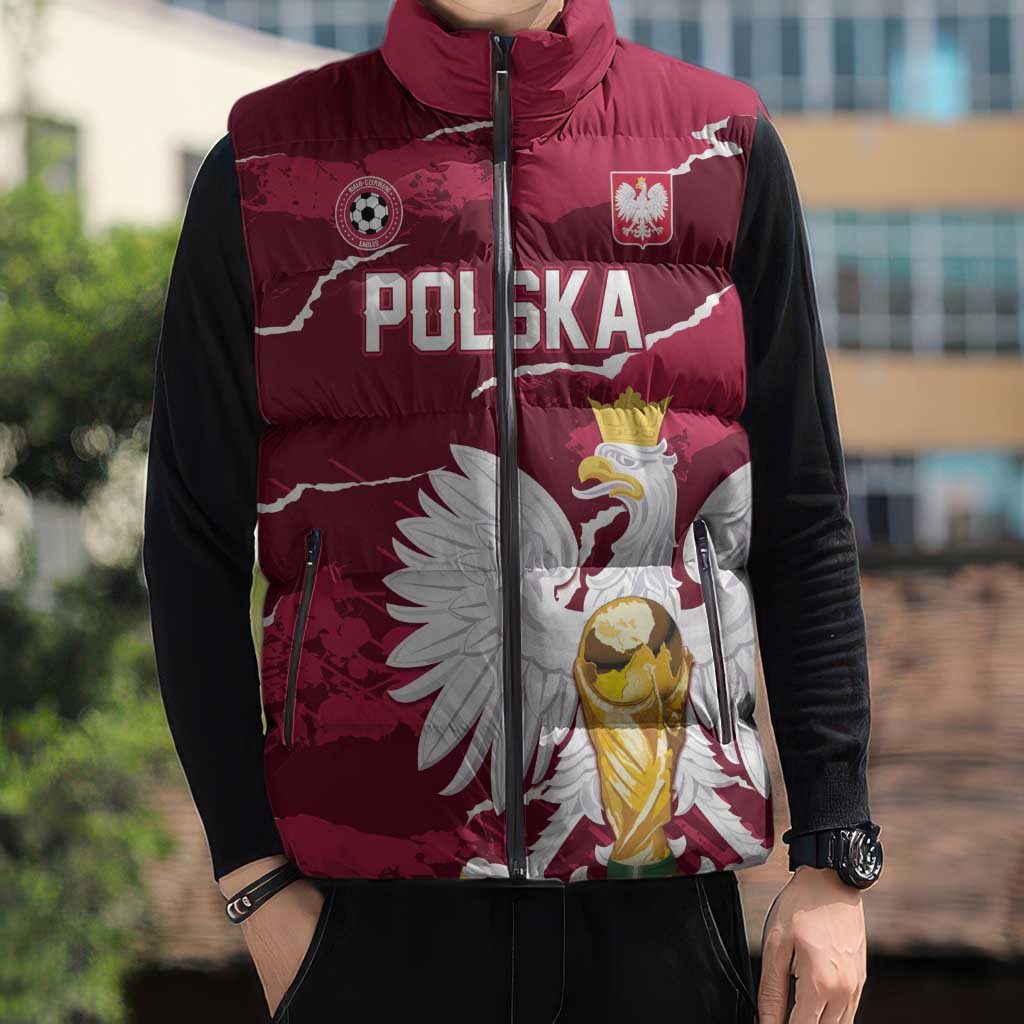 Custom Football 2026 Poland Sleeveless Puffer Jacket Go Polska Eagles