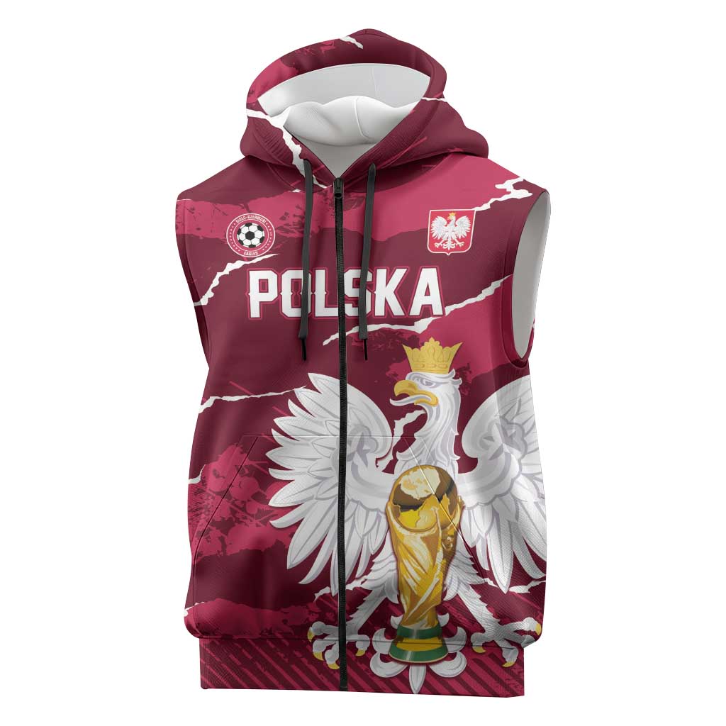 Custom Football 2026 Poland Sleeveless Zip Hoodie Go Polska Eagles