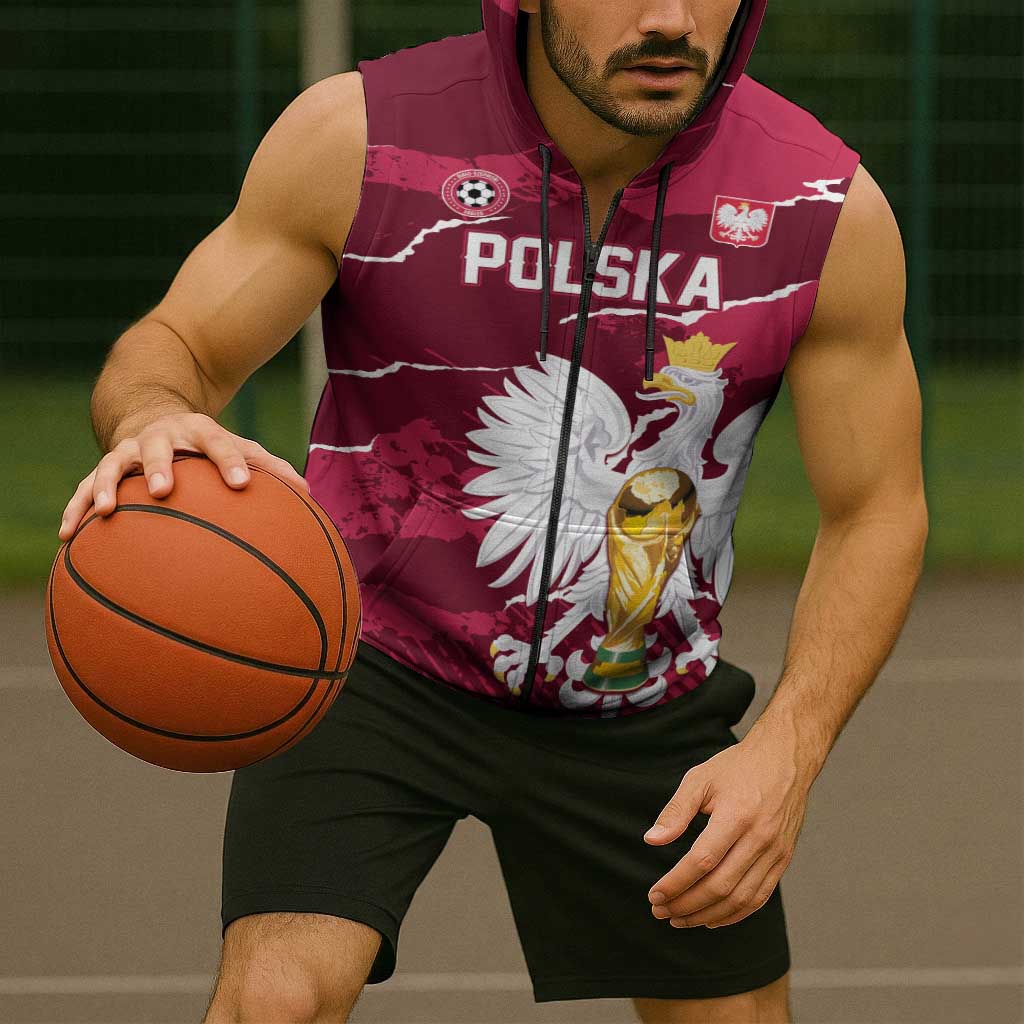 Custom Football 2026 Poland Sleeveless Zip Hoodie Go Polska Eagles