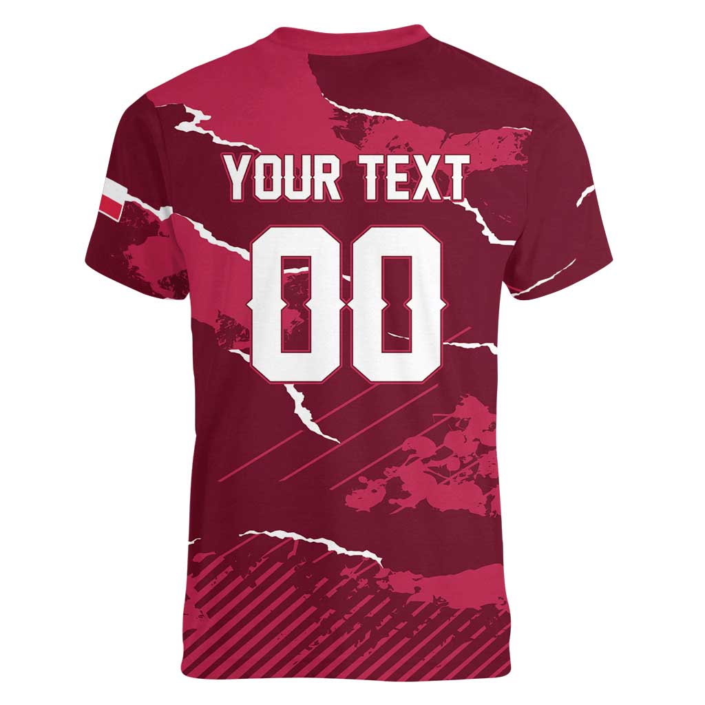 Custom Football 2026 Poland Women V-Neck T-Shirt Go Polska Eagles