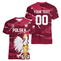 Custom Football 2026 Poland Women V-Neck T-Shirt Go Polska Eagles
