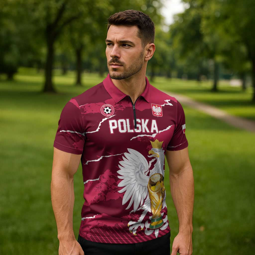 Custom Football 2026 Poland Zipper Polo Shirt Go Polska Eagles