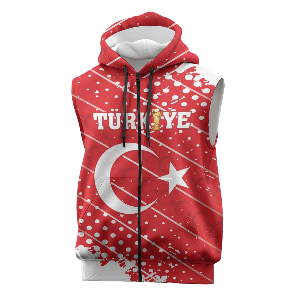 Custom Football 2026 Turkiye Sleeveless Zip Hoodie Turkey Ay-Yıldızlılar
