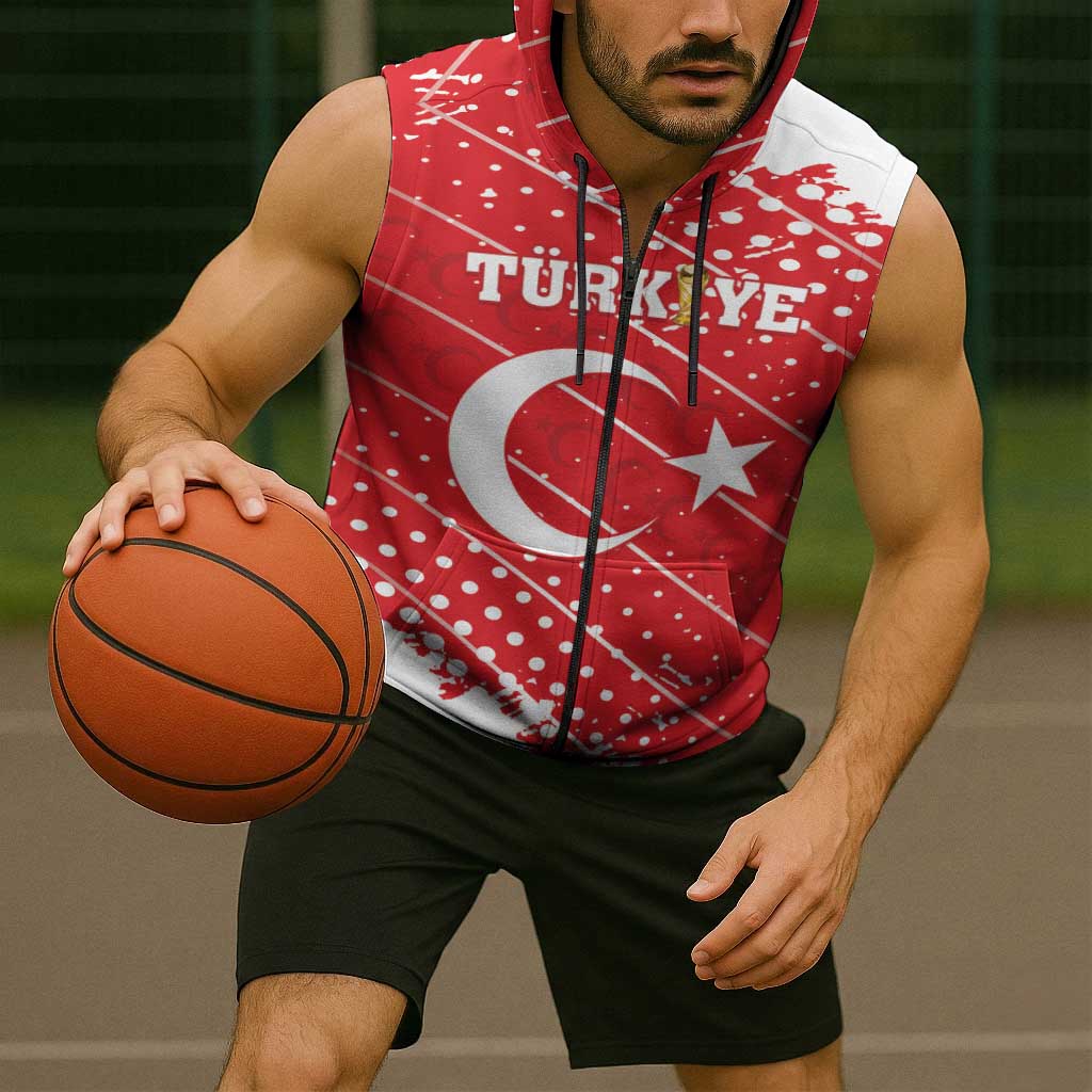 Custom Football 2026 Turkiye Sleeveless Zip Hoodie Turkey Ay-Yıldızlılar