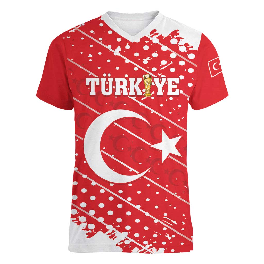 Custom Football 2026 Turkiye Women V-Neck T-Shirt Turkey Ay-Yıldızlılar