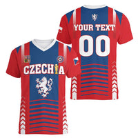 Custom Football 2026 Czechia Women V-Neck T-Shirt Czech Republic Proud Lions