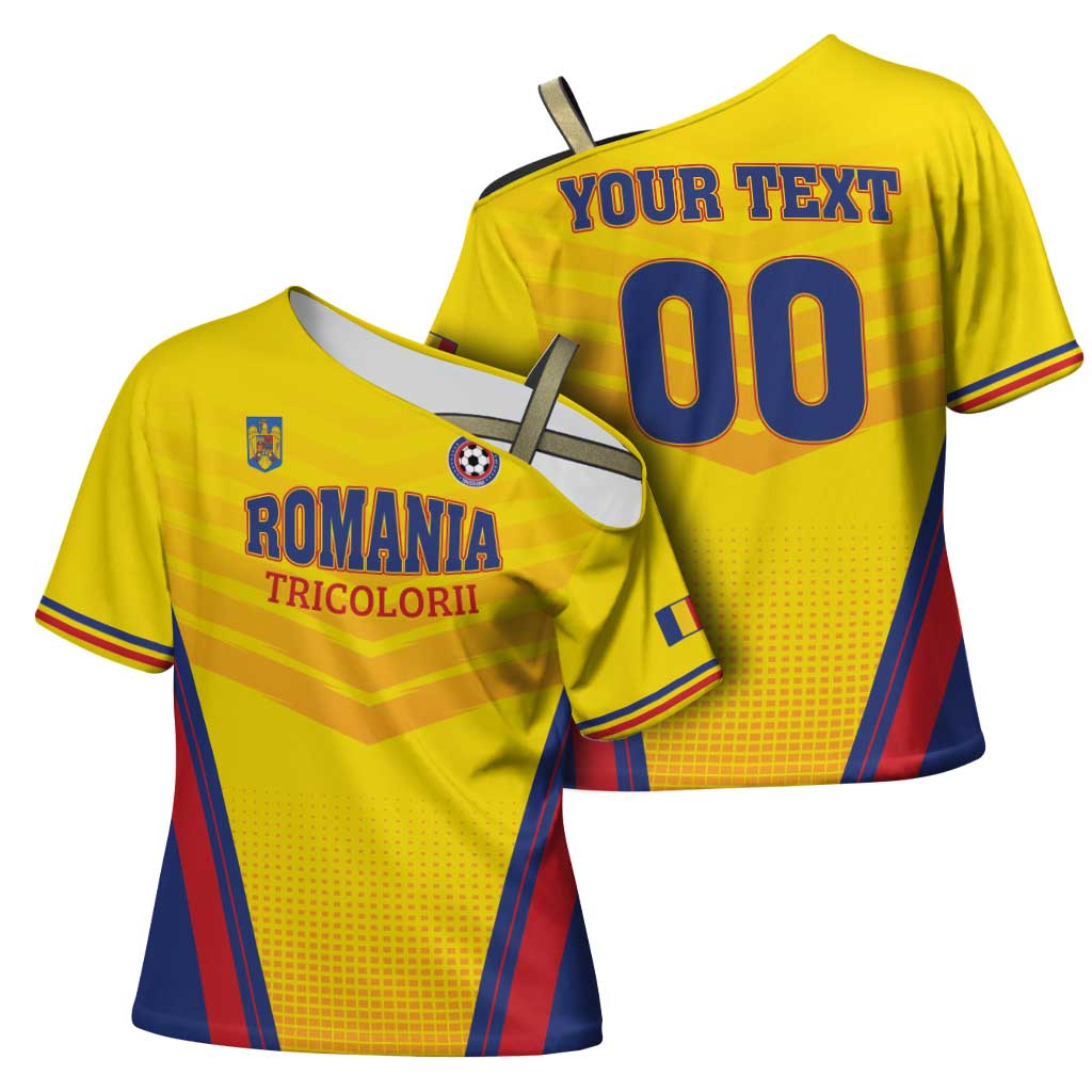 Custom Football Romania Cross Shoulder Shirt Hai Tricolorii