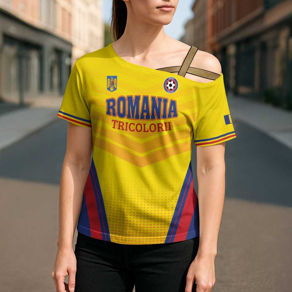 Custom Football Romania Cross Shoulder Shirt Hai Tricolorii
