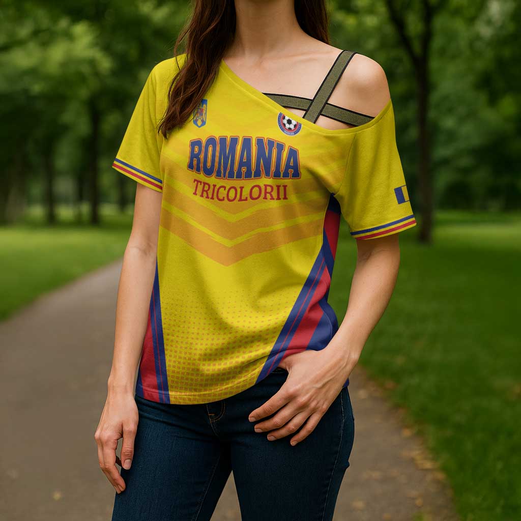 Custom Football Romania Cross Shoulder Shirt Hai Tricolorii