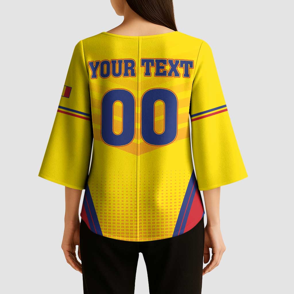 Custom Football Romania Kimono Sleeve Blouse Hai Tricolorii