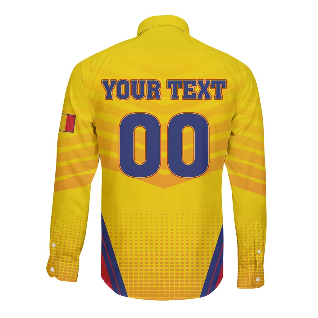 Custom Football Romania Long Sleeve Button Shirt Hai Tricolorii