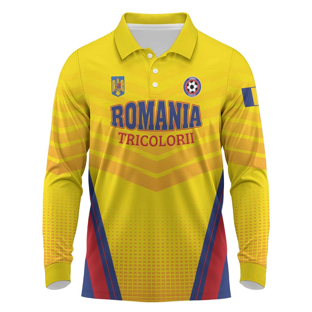 Custom Football Romania Long Sleeve Polo Shirt Hai Tricolorii