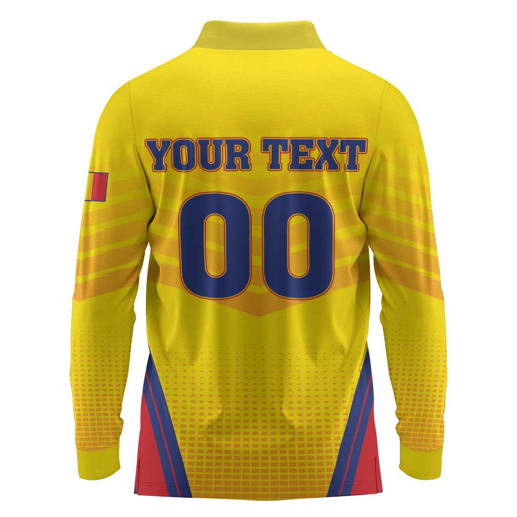 Custom Football Romania Long Sleeve Polo Shirt Hai Tricolorii