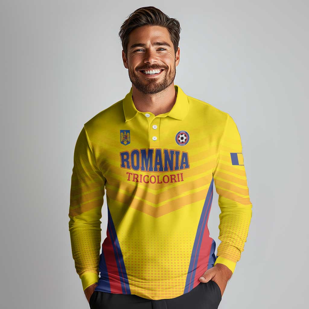 Custom Football Romania Long Sleeve Polo Shirt Hai Tricolorii