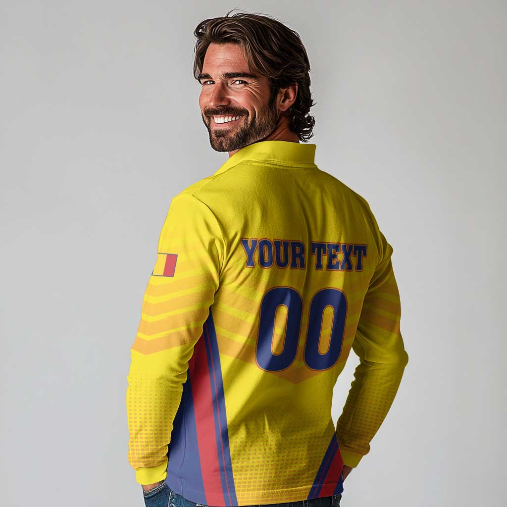 Custom Football Romania Long Sleeve Polo Shirt Hai Tricolorii