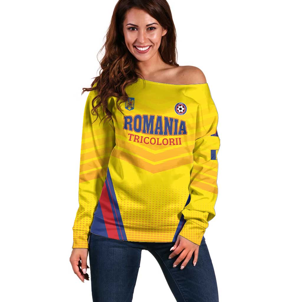 Custom Football Romania Off Shoulder Sweater Hai Tricolorii