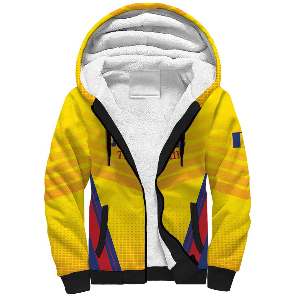 Custom Football Romania Sherpa Hoodie Hai Tricolorii