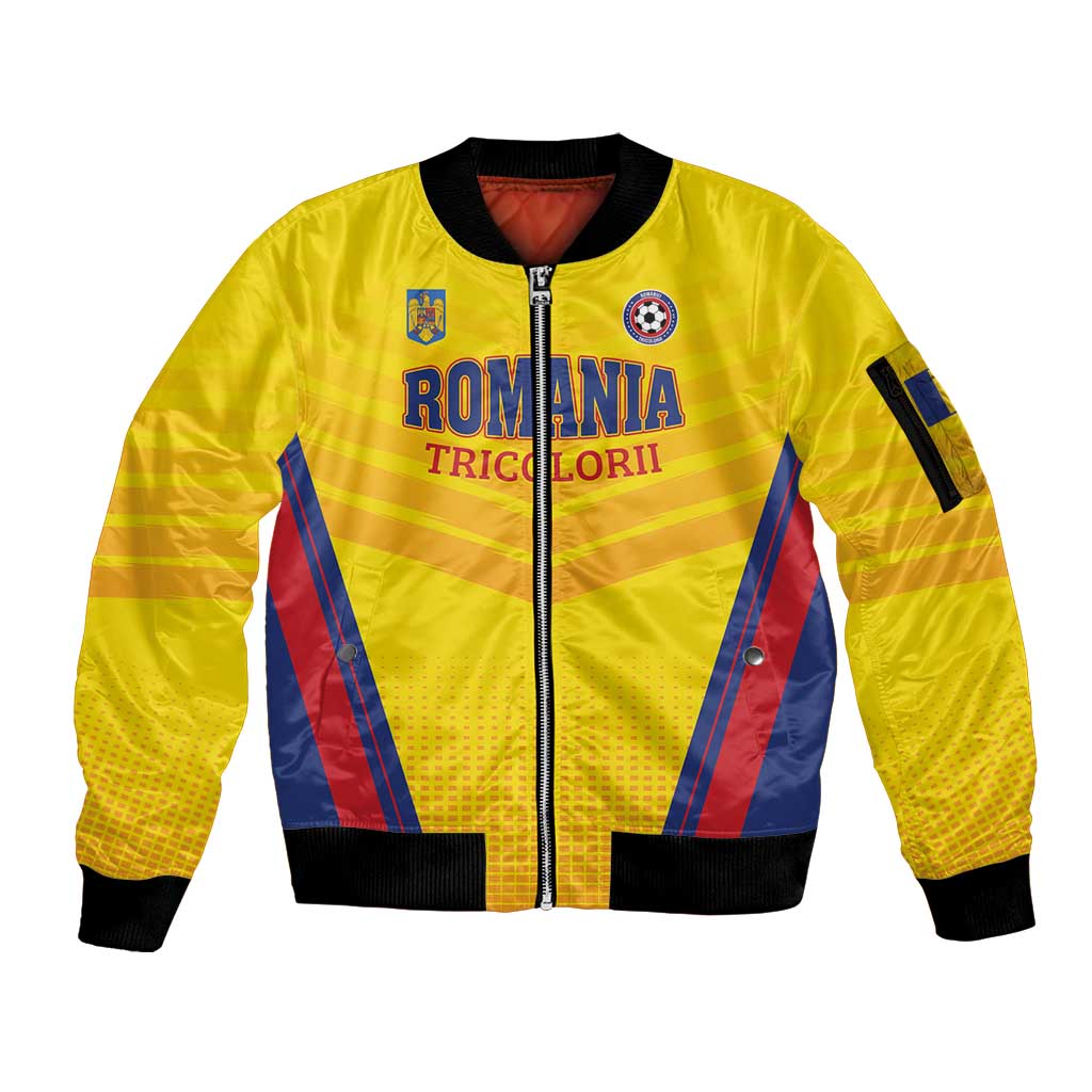 Custom Football Romania Sleeve Zip Bomber Jacket Hai Tricolorii