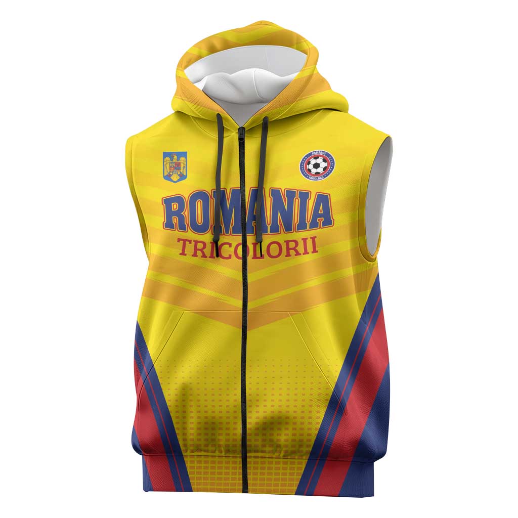 Custom Football Romania Sleeveless Zip Hoodie Hai Tricolorii