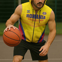 Custom Football Romania Sleeveless Zip Hoodie Hai Tricolorii