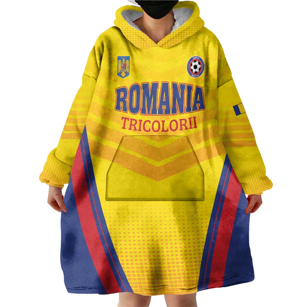 Custom Football Romania Wearable Blanket Hoodie Hai Tricolorii