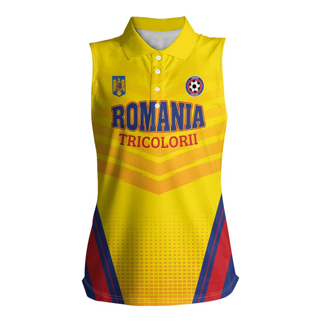 Custom Football Romania Women Sleeveless Polo Shirt Hai Tricolorii