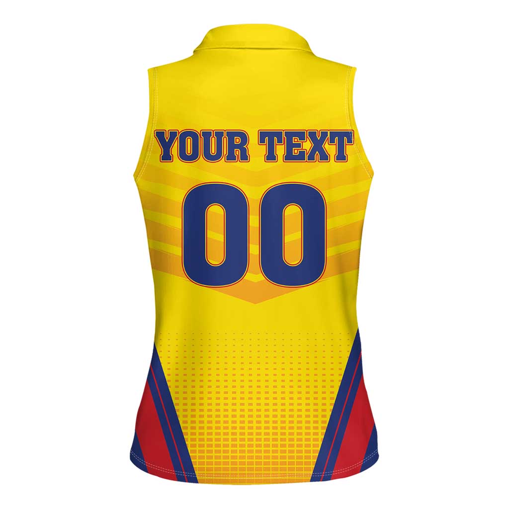Custom Football Romania Women Sleeveless Polo Shirt Hai Tricolorii