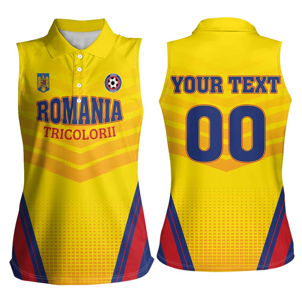 Custom Football Romania Women Sleeveless Polo Shirt Hai Tricolorii