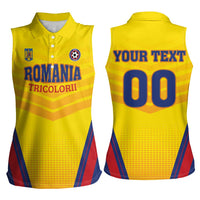 Custom Football Romania Women Sleeveless Polo Shirt Hai Tricolorii