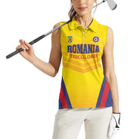Custom Football Romania Women Sleeveless Polo Shirt Hai Tricolorii