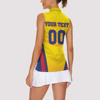 Custom Football Romania Women Sleeveless Polo Shirt Hai Tricolorii