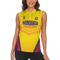 Custom Football Romania Women Sleeveless Polo Shirt Hai Tricolorii