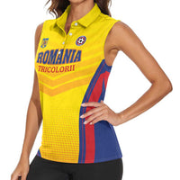 Custom Football Romania Women Sleeveless Polo Shirt Hai Tricolorii