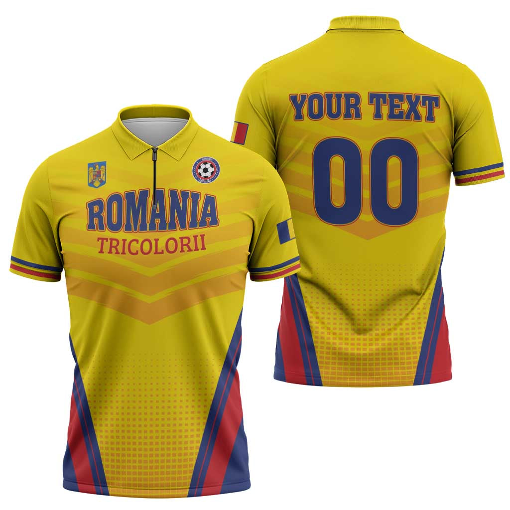 Custom Football Romania Zipper Polo Shirt Hai Tricolorii