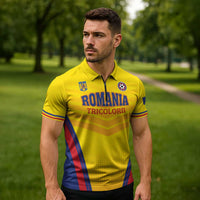 Custom Football Romania Zipper Polo Shirt Hai Tricolorii