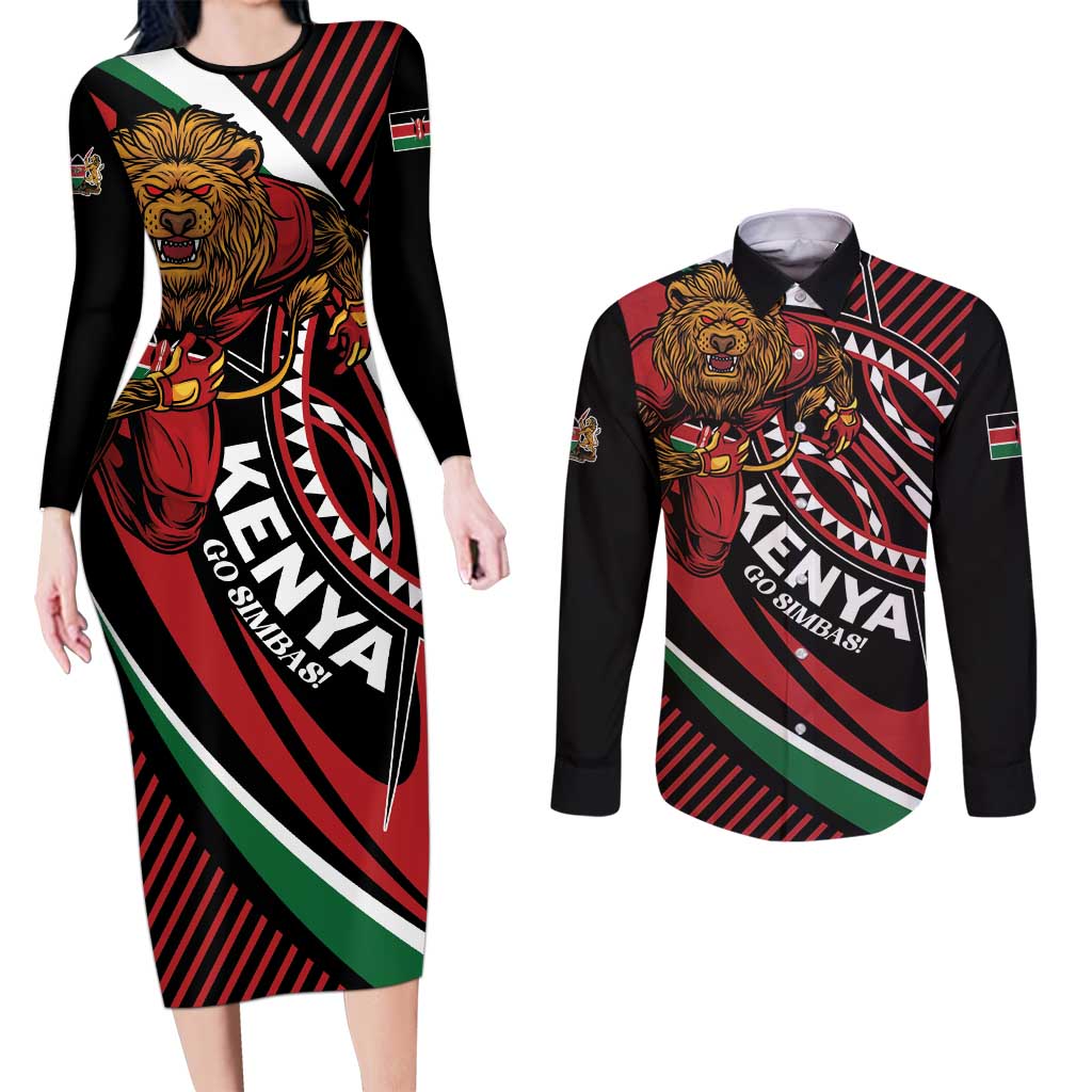 Custom Kenya Rugby Simbas Couples Matching Long Sleeve Bodycon Dress and Long Sleeve Button Shirt Elevate Your Game