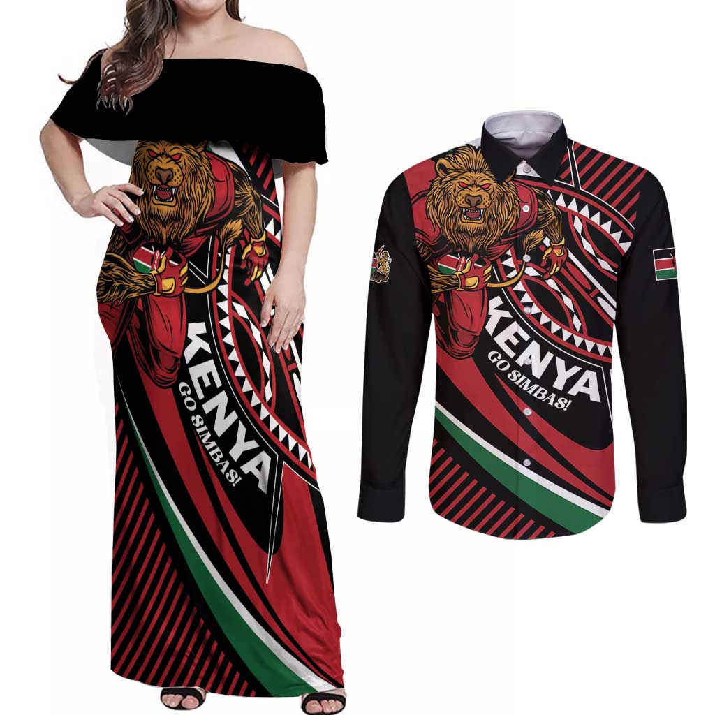 Custom Kenya Rugby Simbas Couples Matching Off Shoulder Maxi Dress and Long Sleeve Button Shirt Elevate Your Game