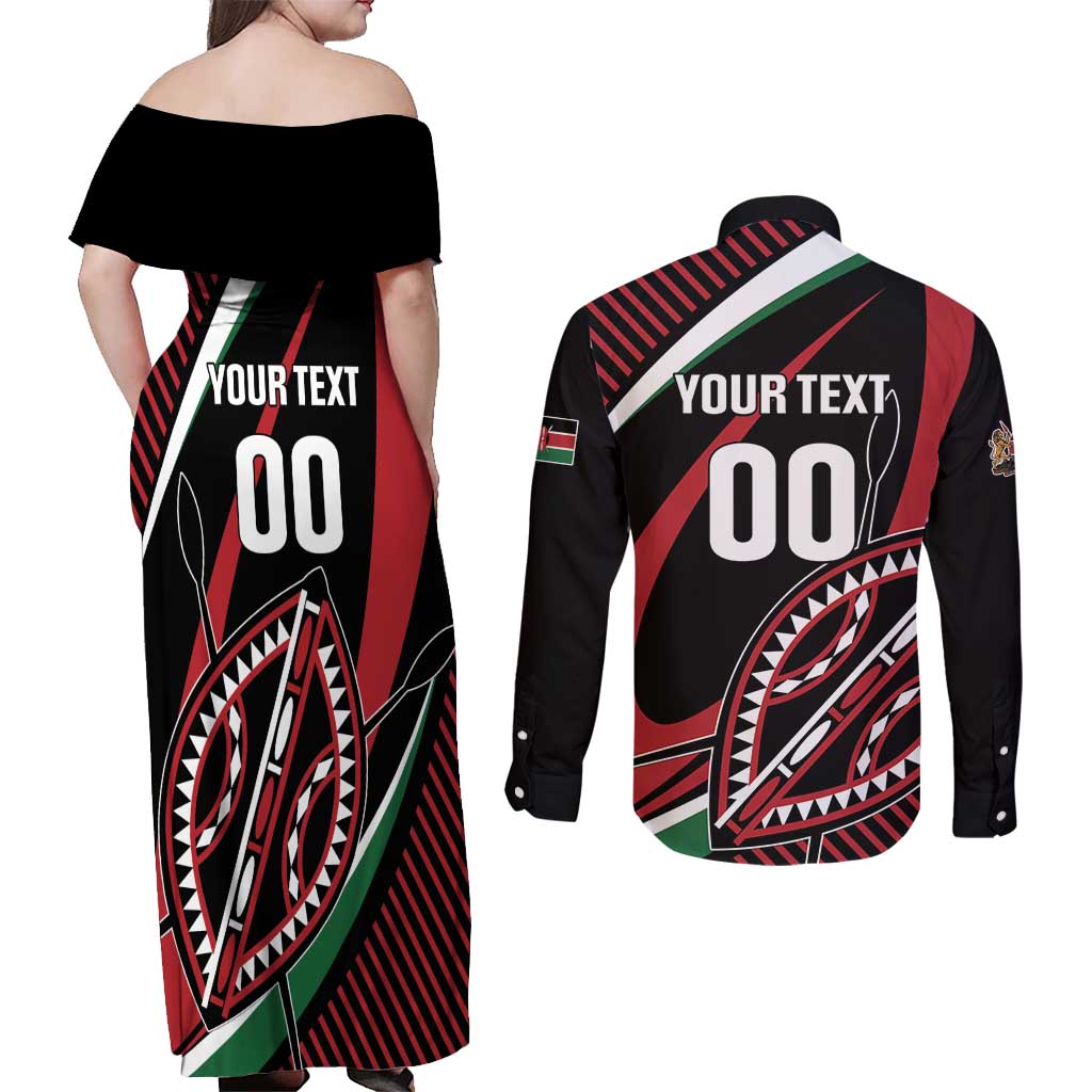 Custom Kenya Rugby Simbas Couples Matching Off Shoulder Maxi Dress and Long Sleeve Button Shirt Elevate Your Game