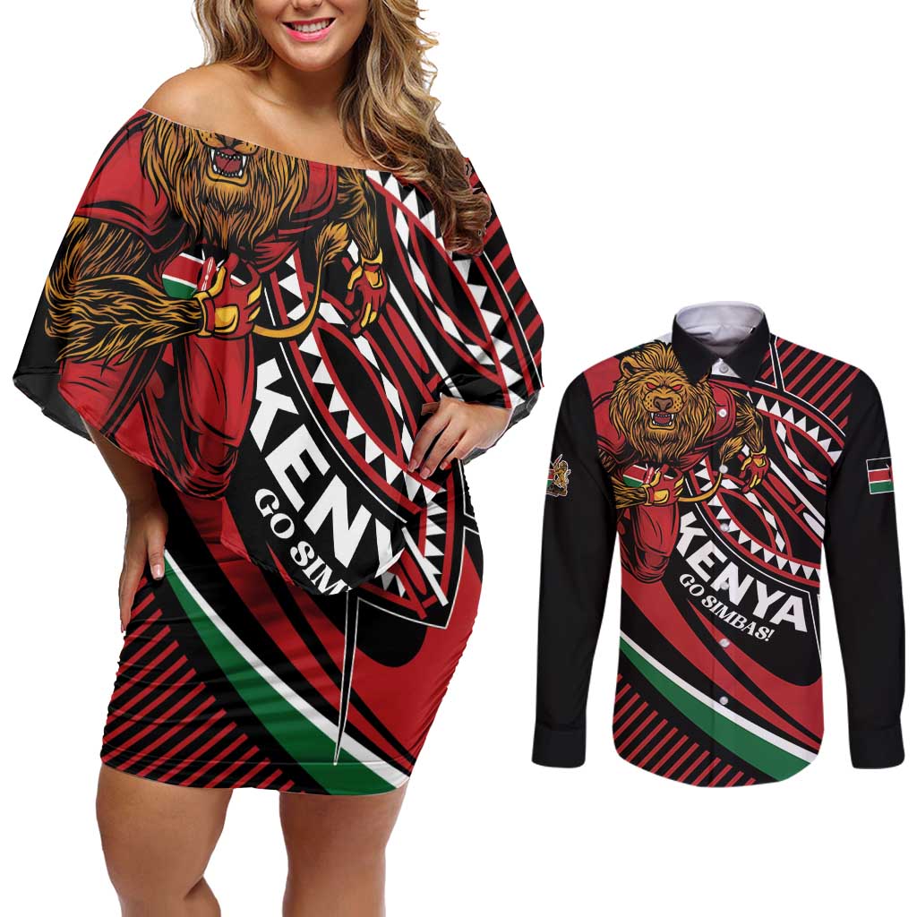 Custom Kenya Rugby Simbas Couples Matching Off Shoulder Short Dress and Long Sleeve Button Shirt Elevate Your Game