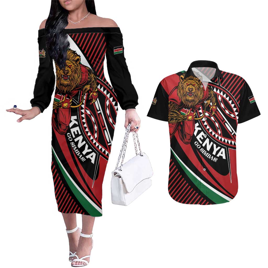 Custom Kenya Rugby Simbas Couples Matching Off The Shoulder Long Sleeve Dress and Hawaiian Shirt Elevate Your Game