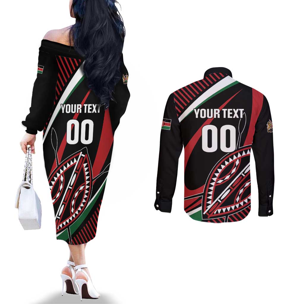 Custom Kenya Rugby Simbas Couples Matching Off The Shoulder Long Sleeve Dress and Long Sleeve Button Shirt Elevate Your Game