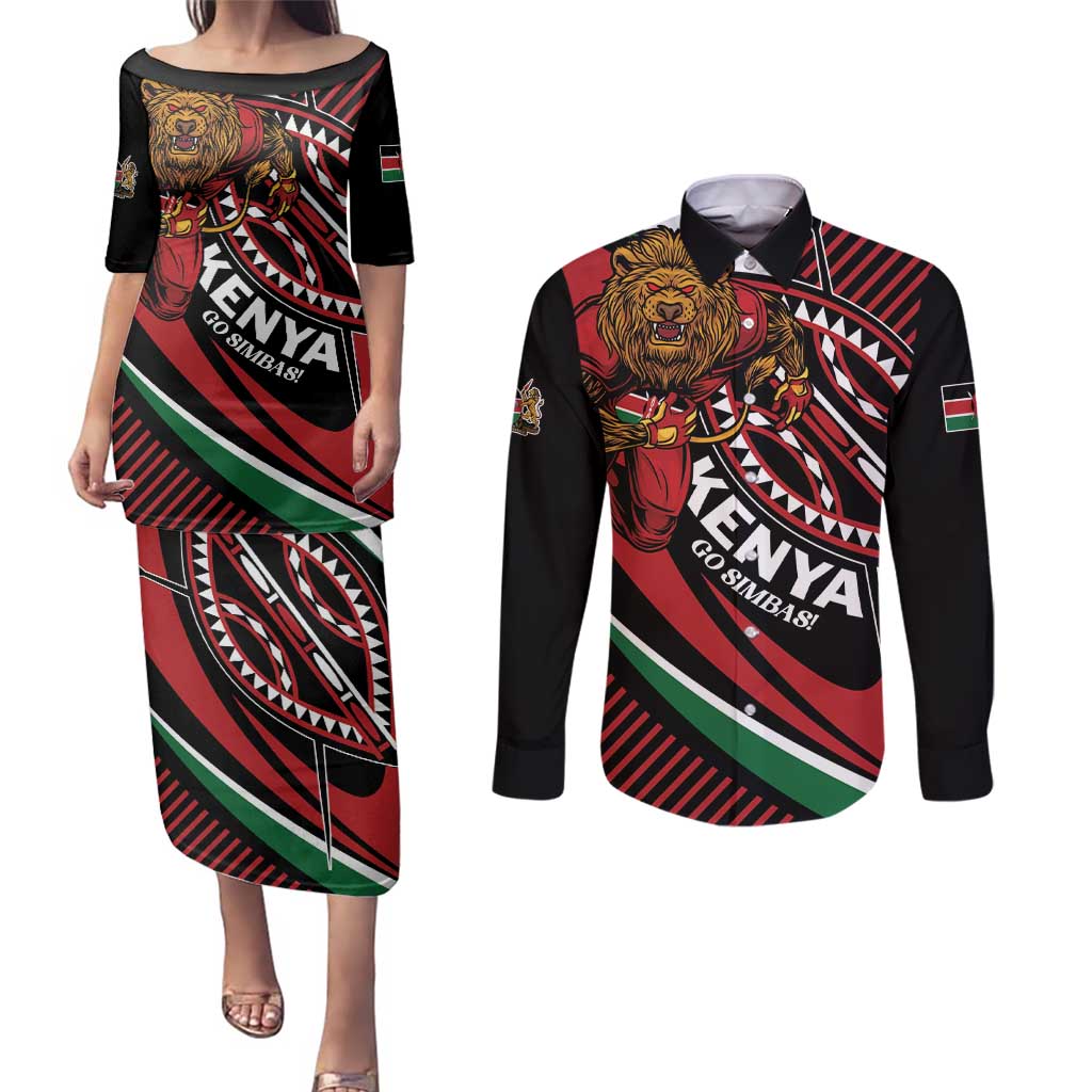 Custom Kenya Rugby Simbas Couples Matching Puletasi and Long Sleeve Button Shirt Elevate Your Game